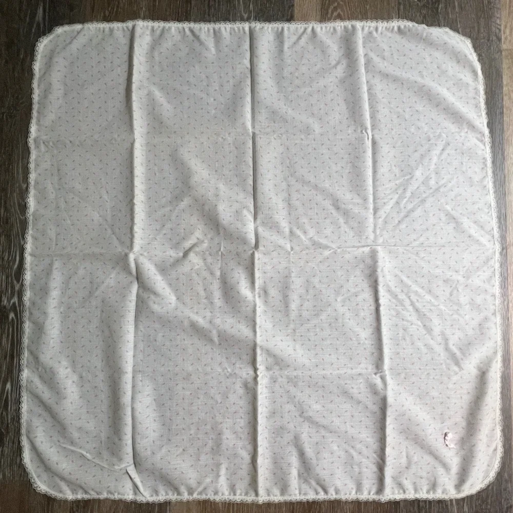 Unbranded Receiving Blanket Kids OS White Pink Floral Lace Trim Bow Vintage